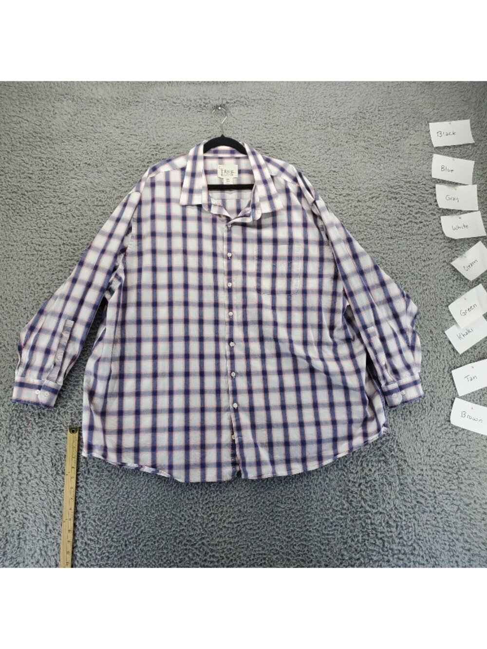True Nation Shirt Mens 4XL White/Blue Plaid Cotton Button-Front Long Sleeve